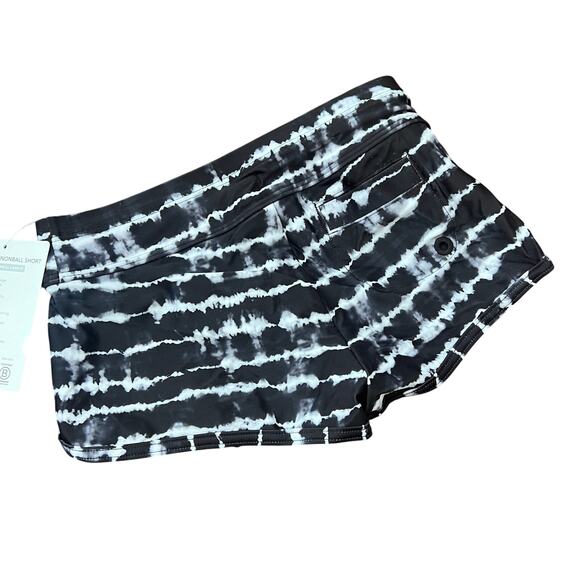NWT Athleta Girl XS/6 Cannonball Swim Shorts Black White Tie Dye Beach Modest - Picture 2 of 7